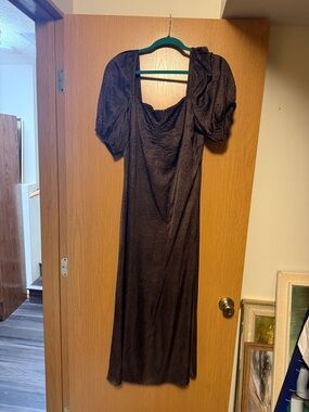 Madewell Black Midi Dress with Puff Sleeves